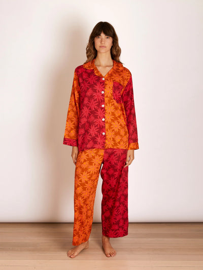 Flannel Flower Cerise Tan Pyjama Set