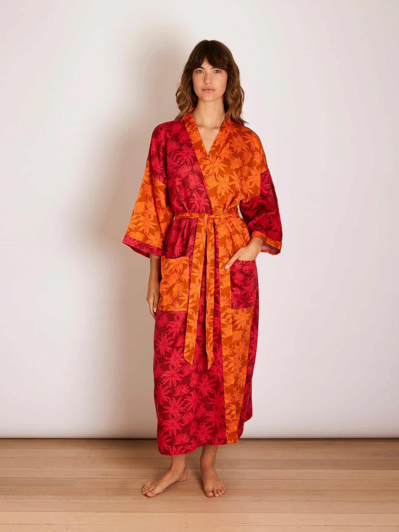 Flannel Flower Cerise Tan Robe