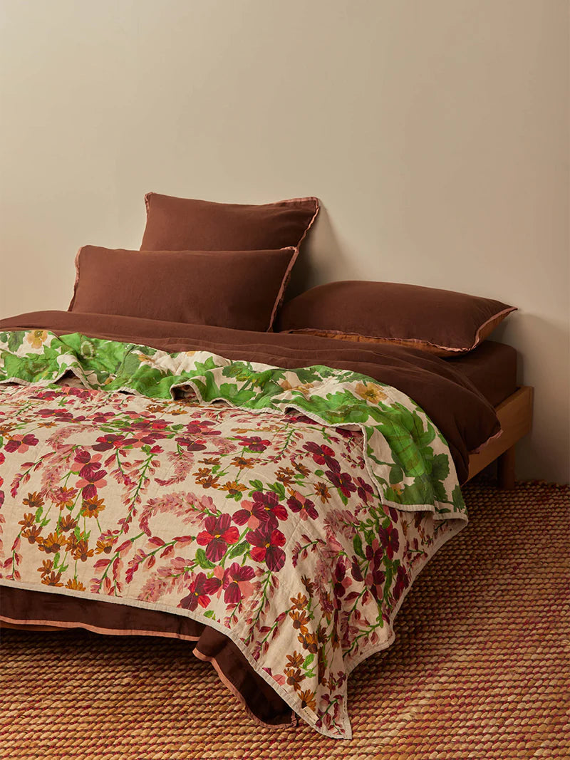 Lupin Multi / Marigold Leaf Quilted Throw