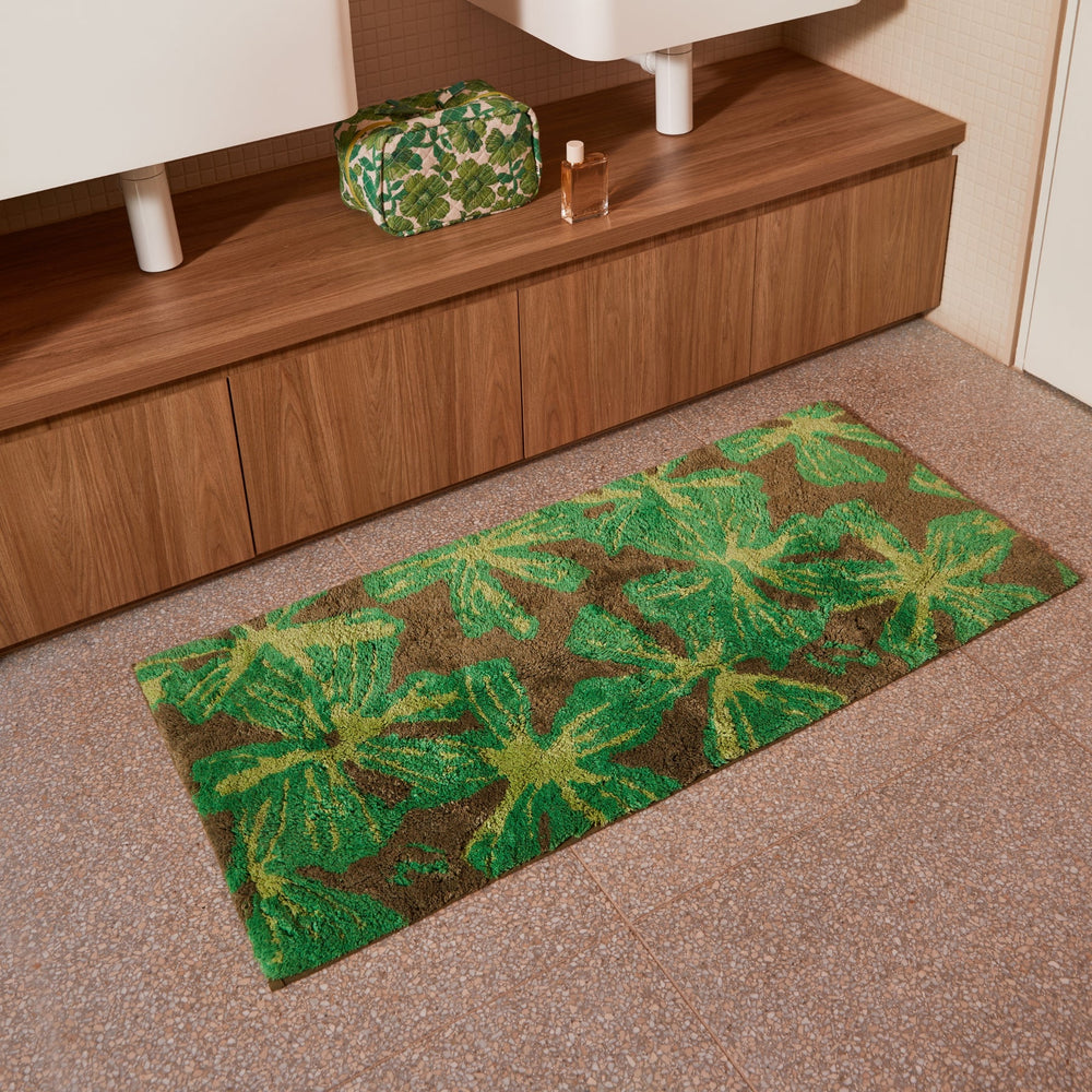 Bathroom tiled floor with Mave Khaki Long Bath Mat