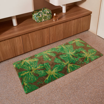 Bathroom tiled floor with Mave Khaki Long Bath Mat