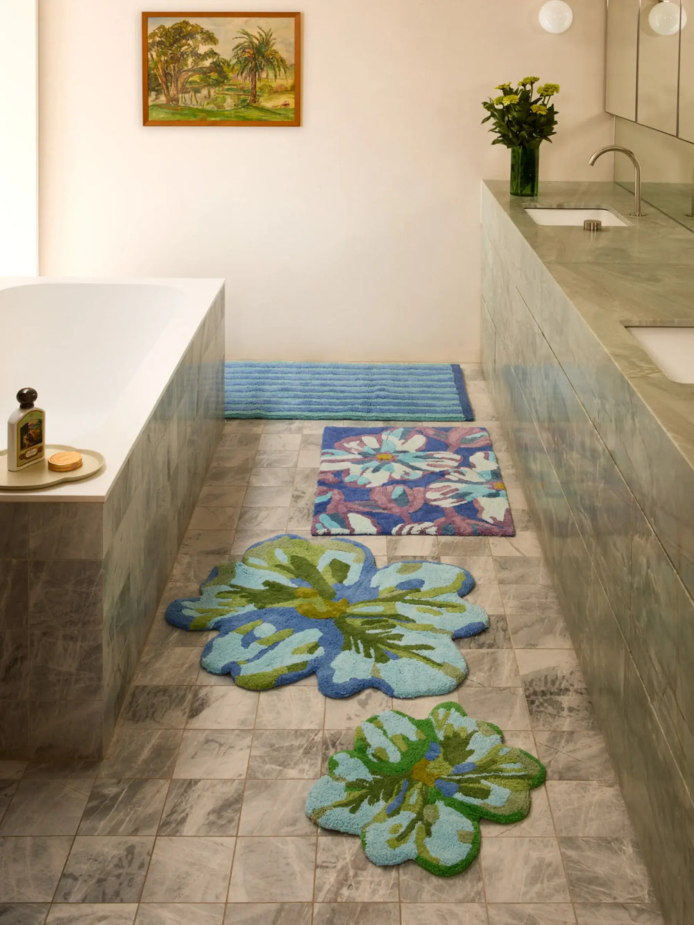 Mini Tulip Blue Green Bath Mat
