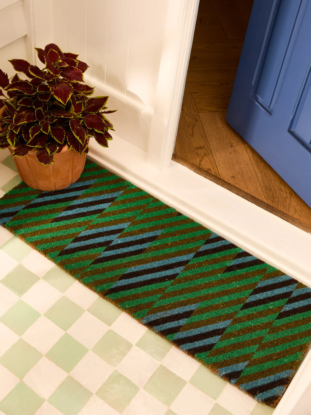 Patchwork Blue Green Long Doormat