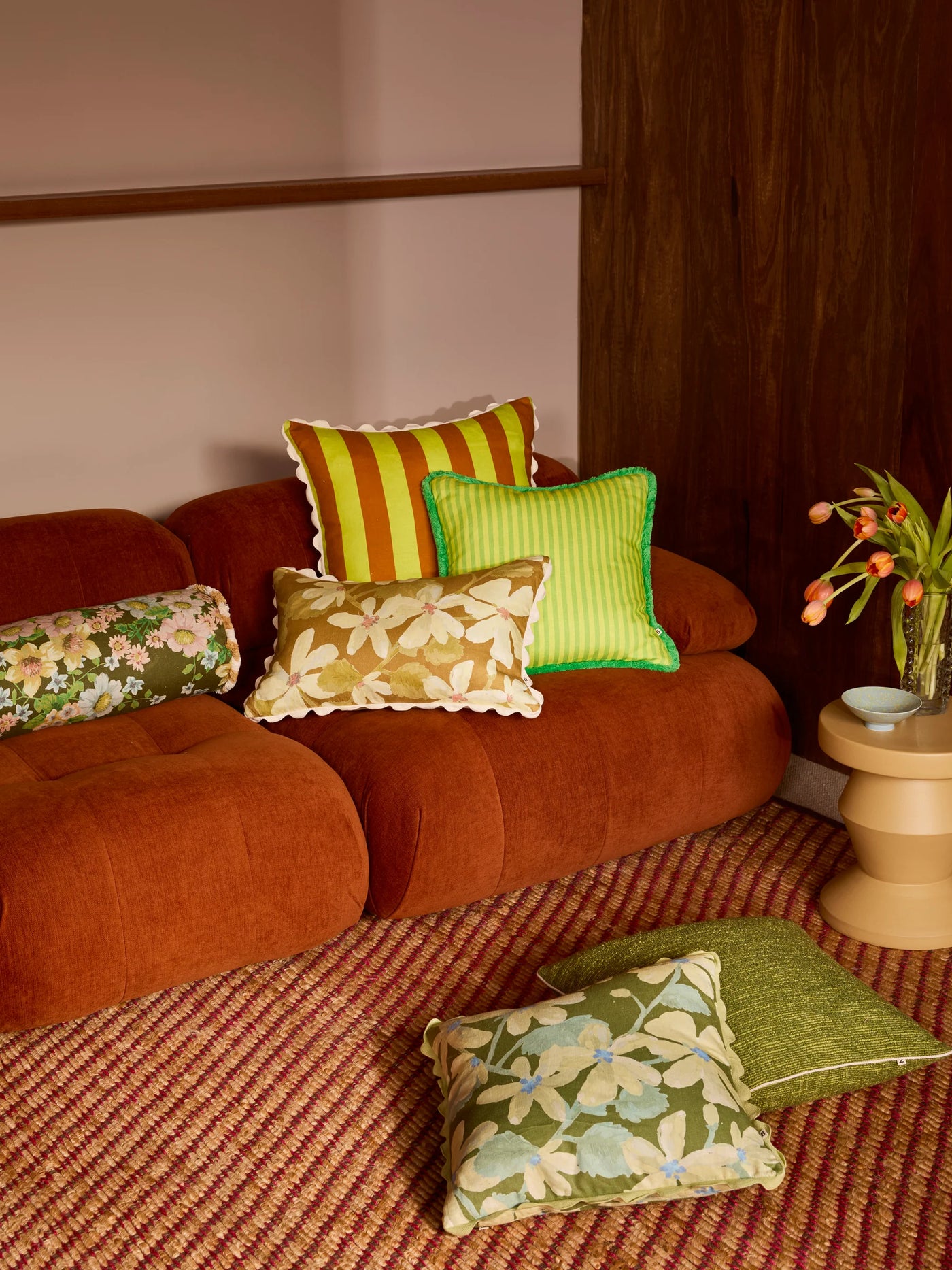 Pinstripe Lime 50cm cushion