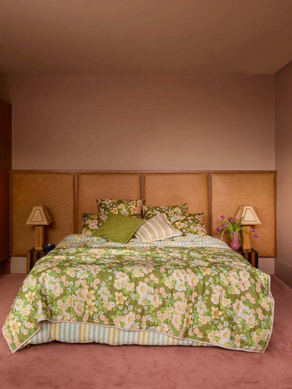 Stripe Blue Green Linen Quilt Cover