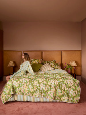 Stripe Blue Green Linen Quilt Cover