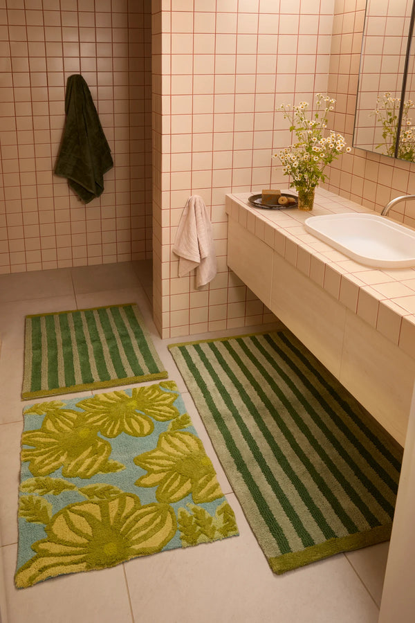 Stripe Reversible Khaki Long Bath Mat