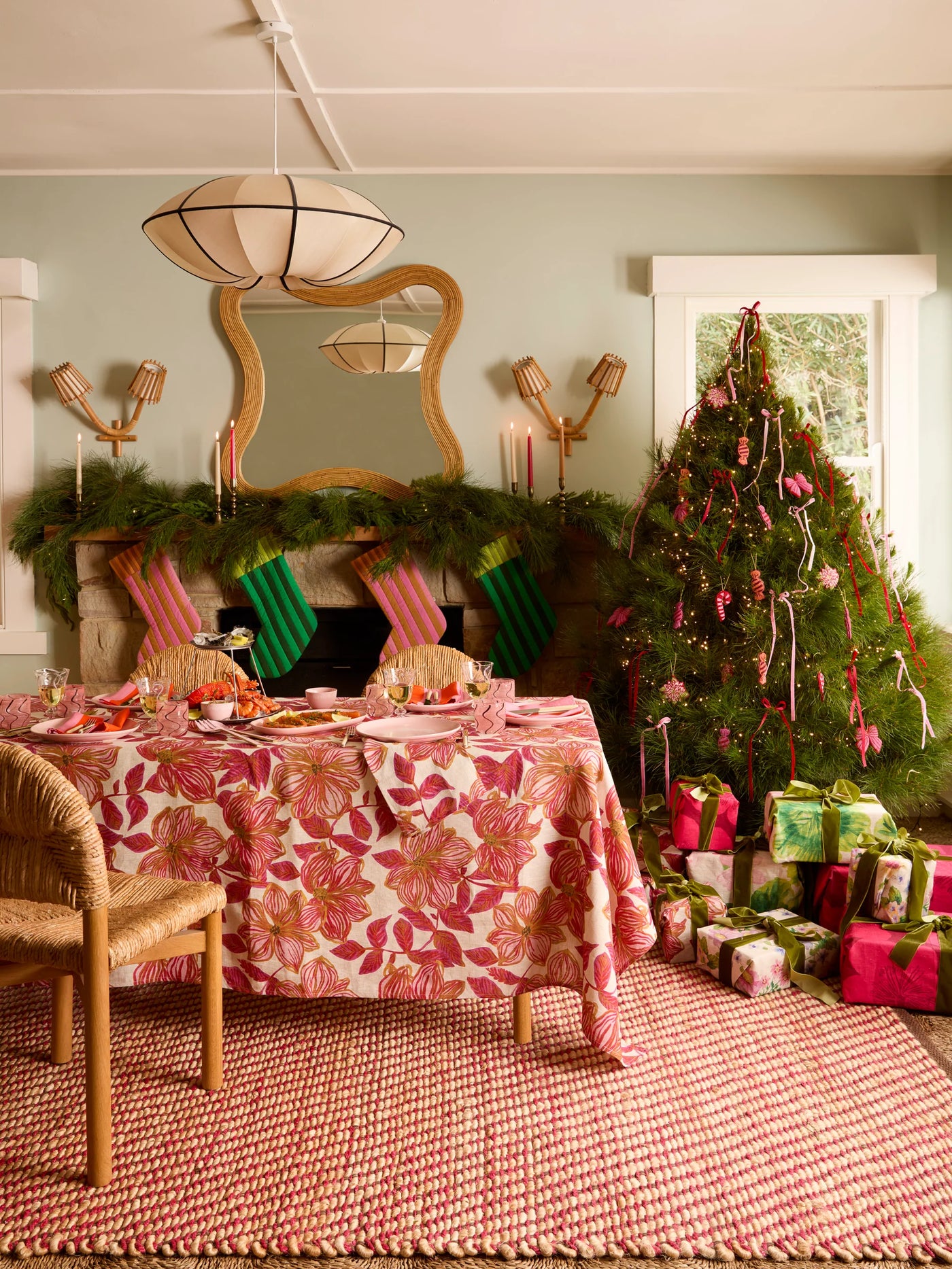 Stripe Tan Pink Christmas Stocking