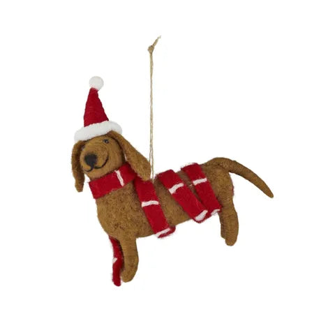 Dog With Scarf Hanger Felt - Brown
