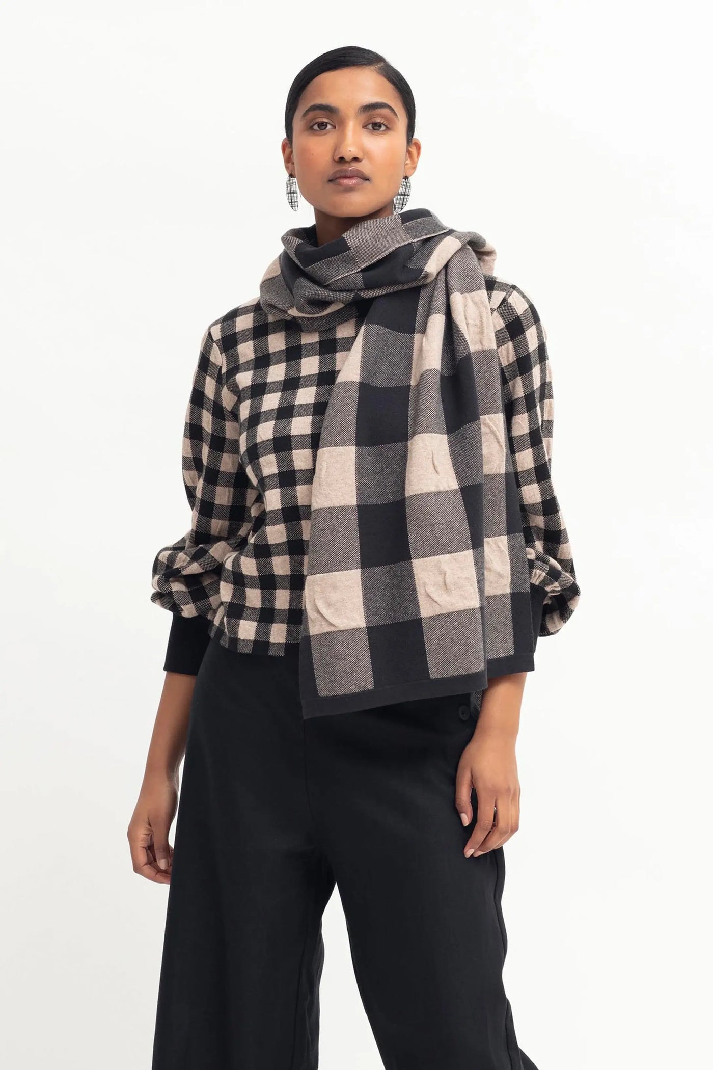 Karo Scarf - Gingham Black/Camel