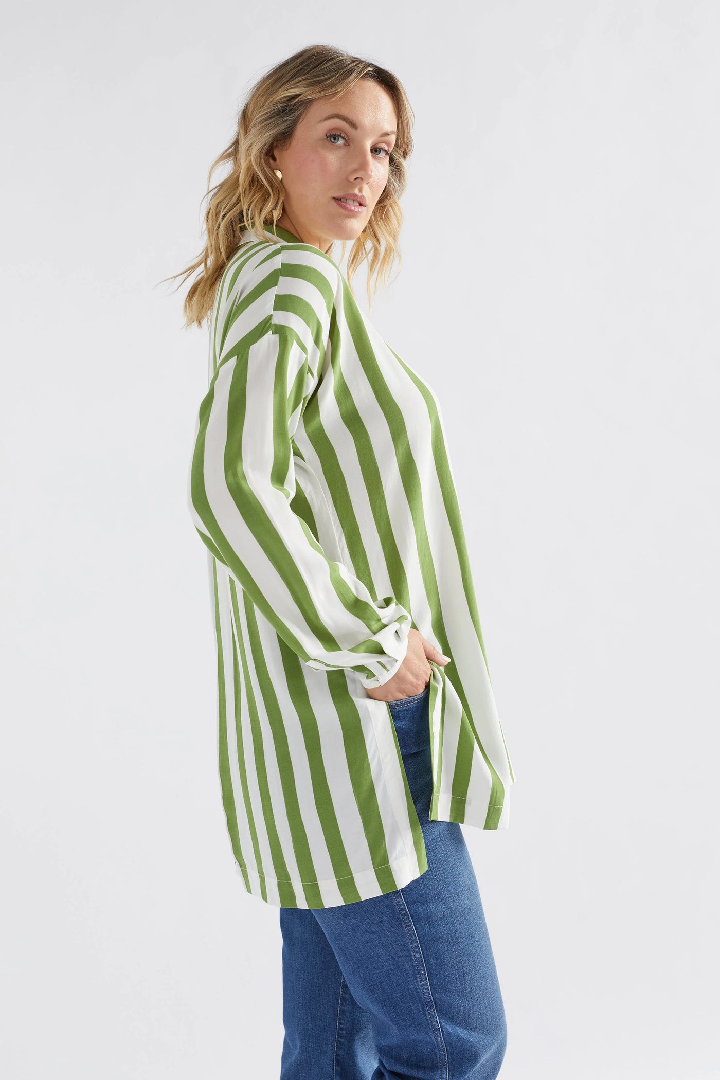Tilbe Shirt- Green White Stripe