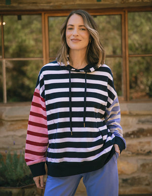 All Sorts Hoodie - Pink Navy Stripe