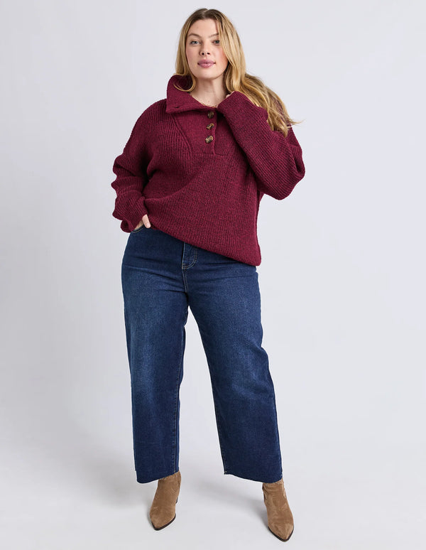Bron Button Knit - Maroon