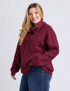 Bron Button Knit - Maroon