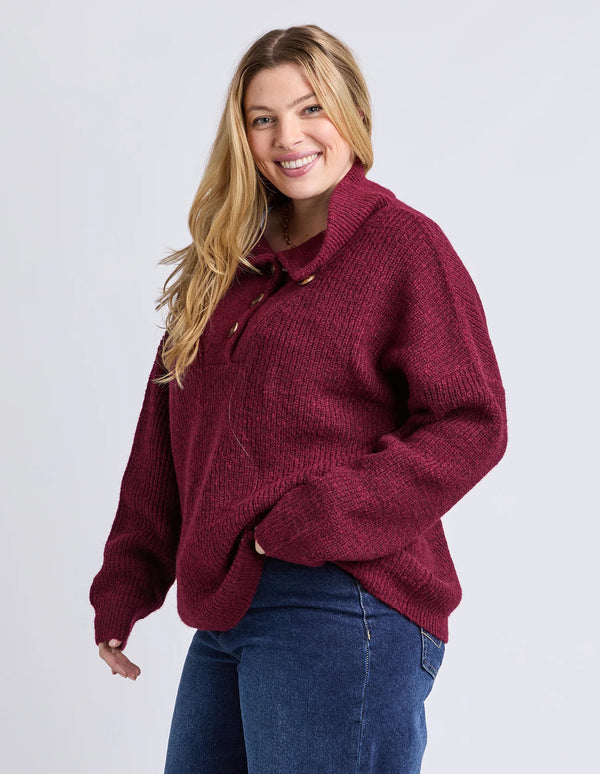 Bron Button Knit - Maroon