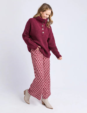 Bron Button Knit - Maroon