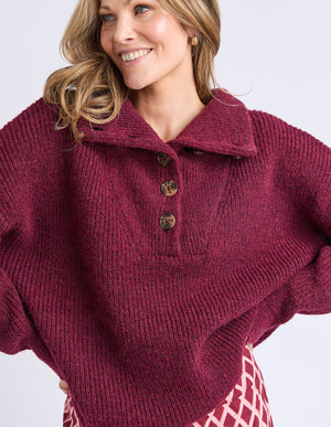 Bron Button Knit - Maroon