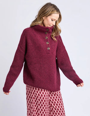Bron Button Knit - Maroon