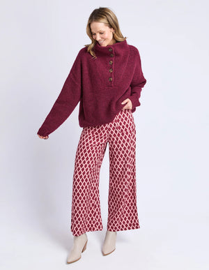 Bron Button Knit - Maroon