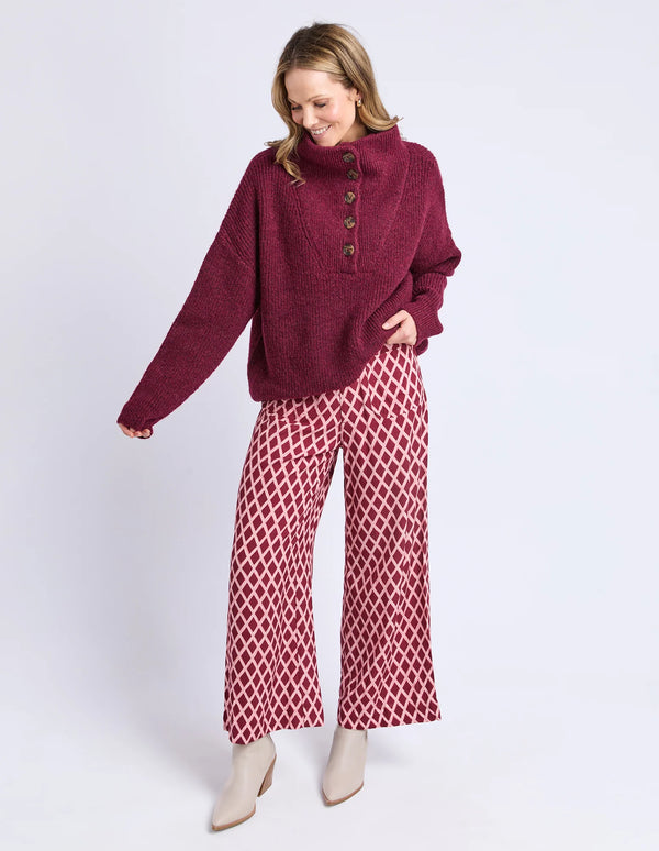 Bron Button Knit - Maroon