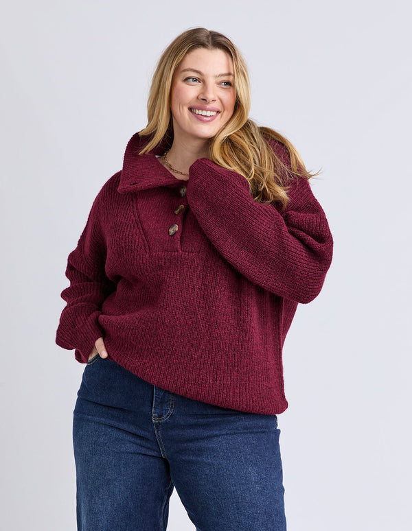Bron Button Knit - Maroon