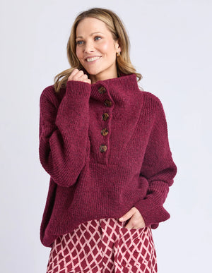 Bron Button Knit - Maroon