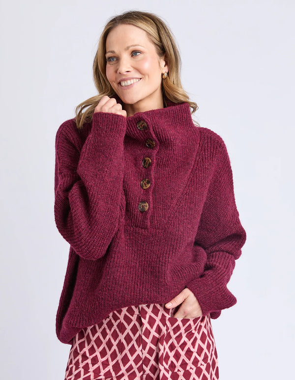 Bron Button Knit - Maroon