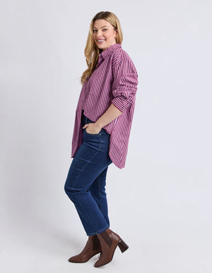 Lila Stripe Shirt - Maroon Lilac Stripe