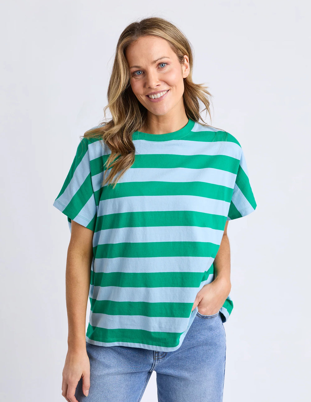 Poet Tee - Green & Blue Stripe