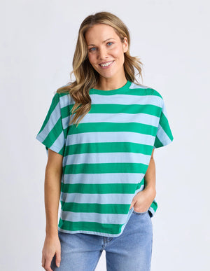 Poet Tee - Green & Blue Stripe