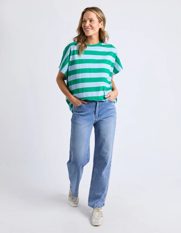 Poet Tee - Green & Blue Stripe