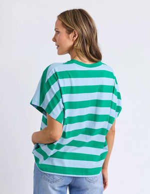 Poet Tee - Green & Blue Stripe