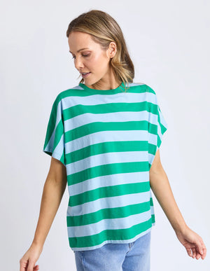 Poet Tee - Green & Blue Stripe