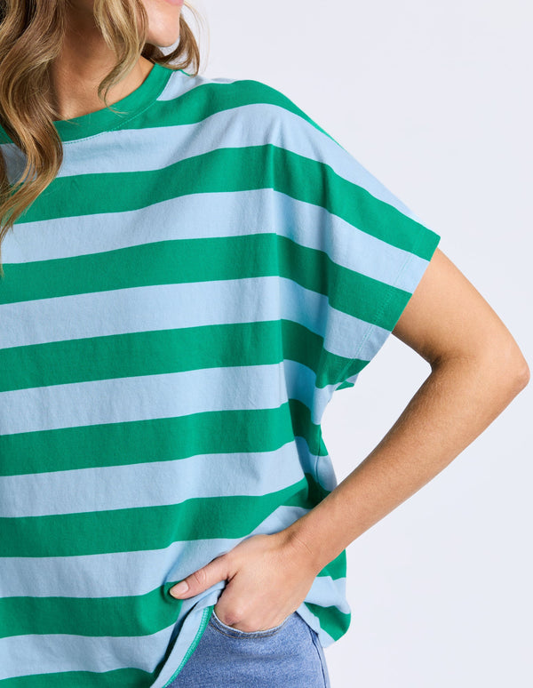 Poet Tee - Green & Blue Stripe