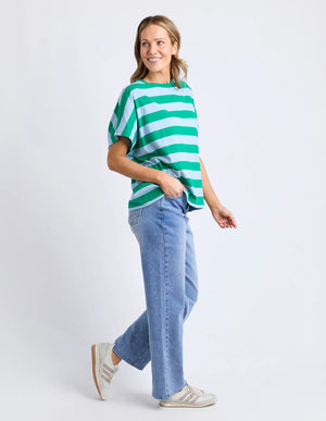 Poet Tee - Green & Blue Stripe