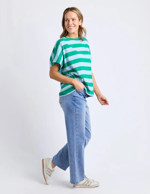 Poet Tee - Green & Blue Stripe