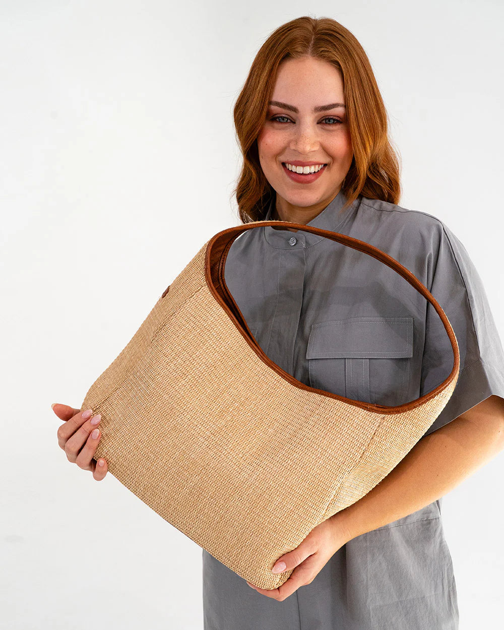 Arcadia Tote - Tan Pebble / Natural Weave