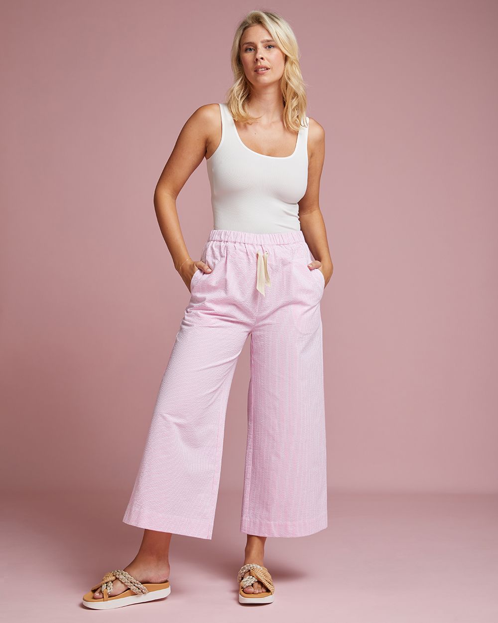 Portofino Trouser - Bubblegum Seersucker