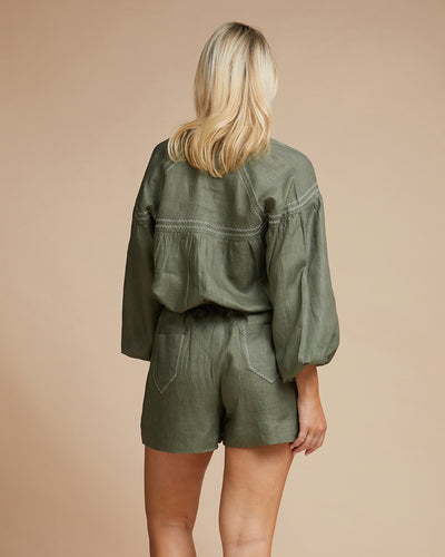 Sardinia Blouse - Olive Zig Zag