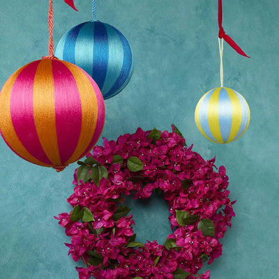 Silk Stripe Bauble Large - Pink & Orange