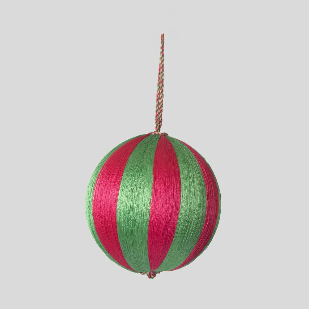 Silk Stripe Bauble Medium - Pink & Green