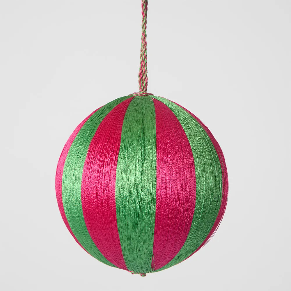 Silk Stripe Bauble Medium - Pink & Green