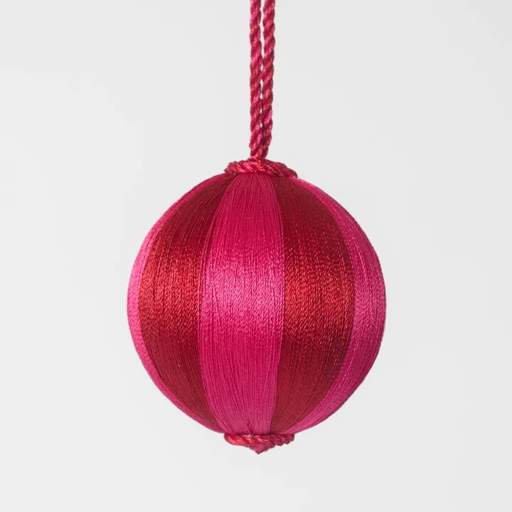 Silk Stripe Bauble Small - Red & Pink