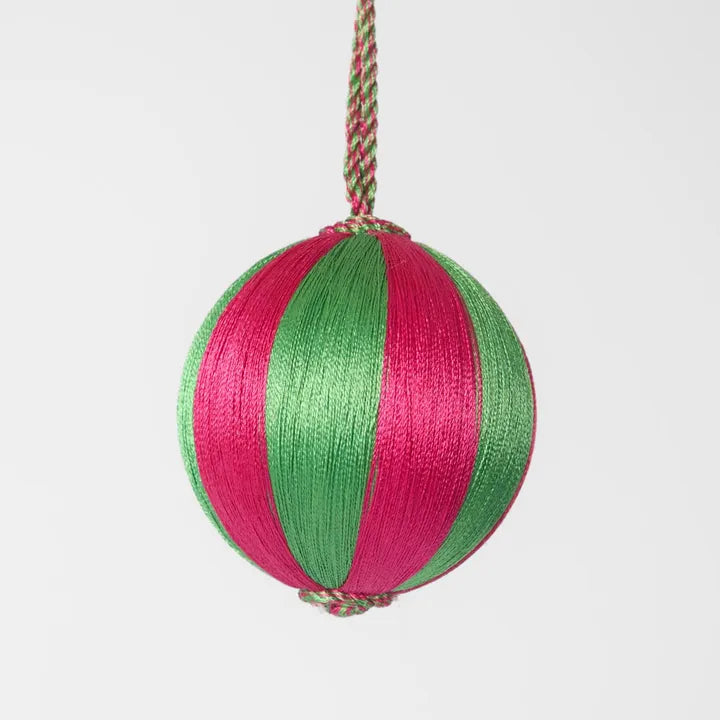 Silk Stripe Bauble Small - Pink & Green