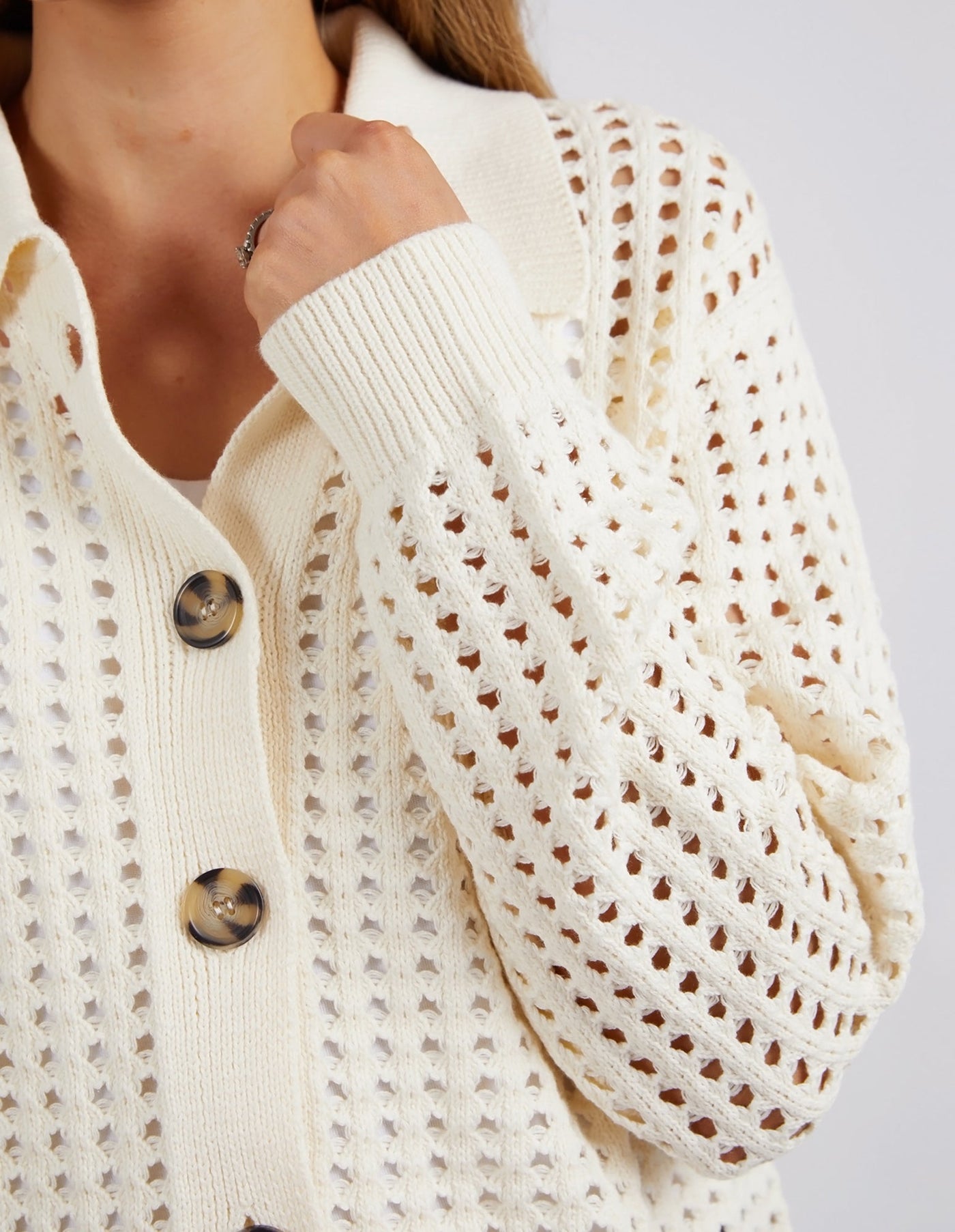 Clover Knit Cardigan - Vintage White