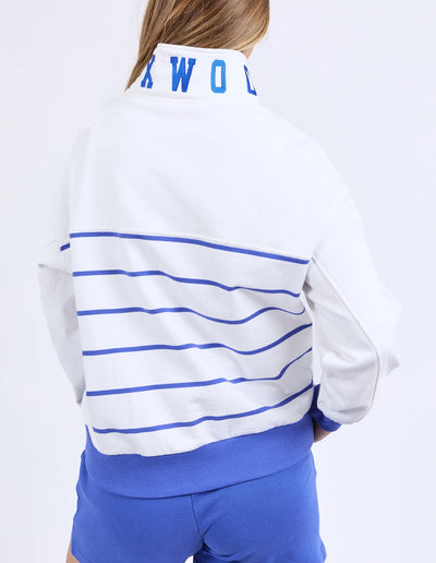 College Stripe Zip Crew - White & Blue