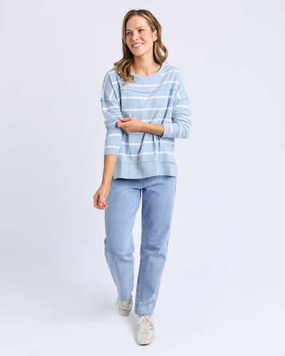 Jayne Stripe Throw on Top - Sky Blue/White Stripe