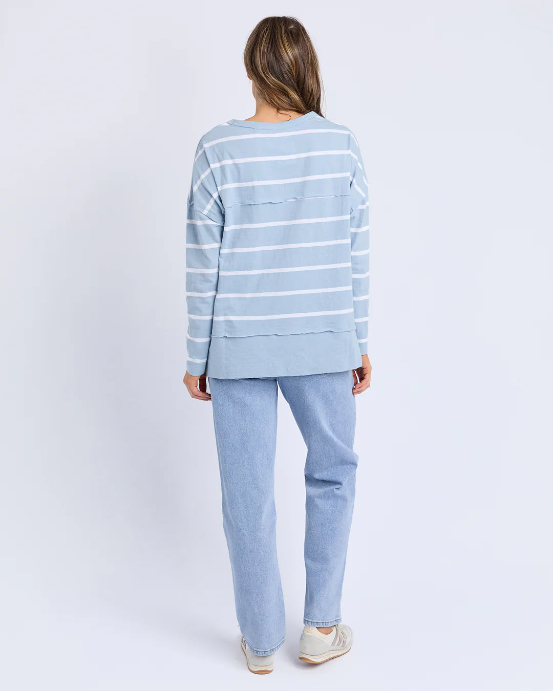 Jayne Stripe Throw on Top - Sky Blue/White Stripe