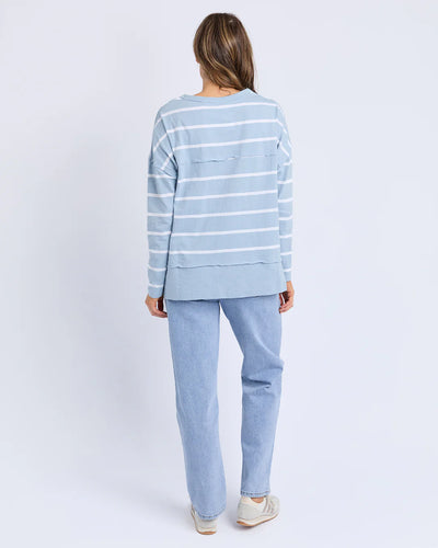 Jayne Stripe Throw on Top - Sky Blue/White Stripe