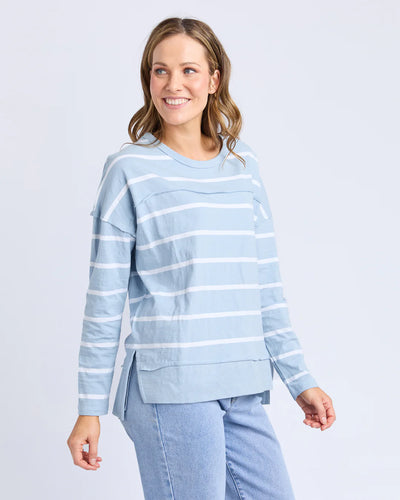 Jayne Stripe Throw on Top - Sky Blue/White Stripe